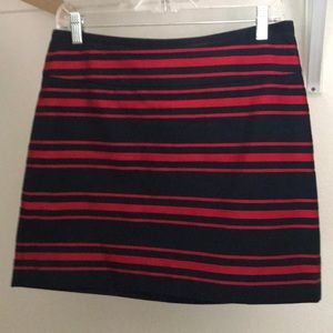 Navy Blue and Res stripe Loft skirt